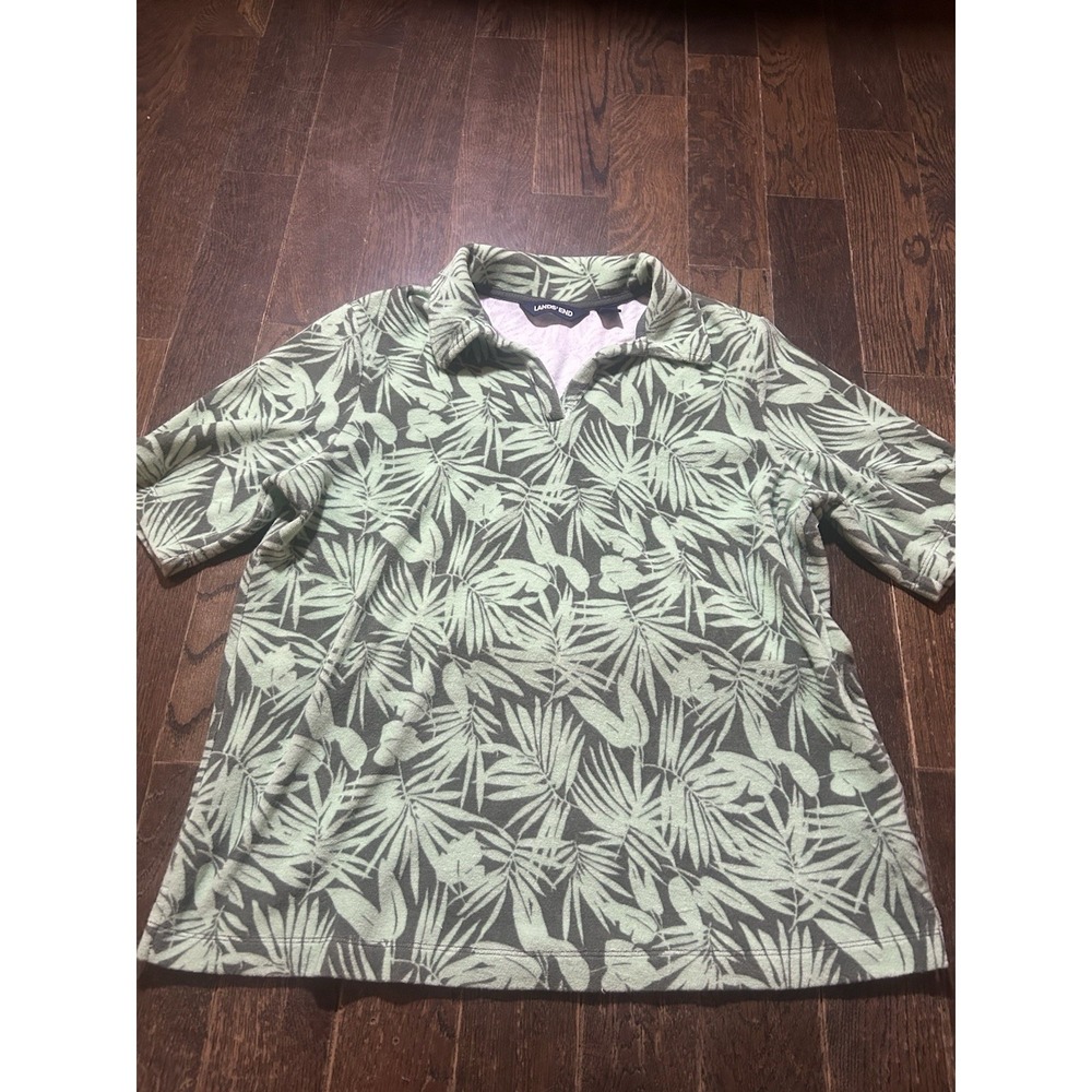 Lands End Medium Green‎ Palm Beach Terry Top Tropical Vacation Resortwear